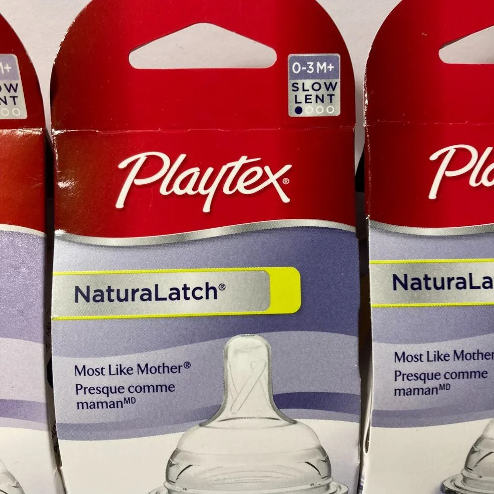 Playtex NaturaLatch Slow Flow Silicone Nipples Baby Bottle 0-3M+ (4) 2 Packs